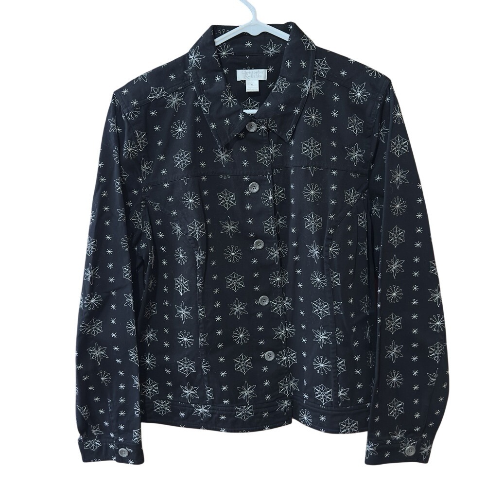 Vintage CHRISTOPHER & BANKS Women's‎ Black XL Embroidered Snowflake Jacket
